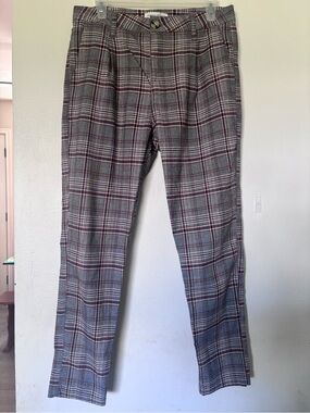 Cotton On Gray Plaid Dress Pants with Red Windowpane